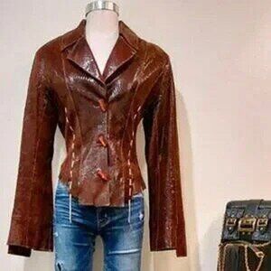 💋SPECTACULAR💋 Italian 100% Genuine Glossy Snakeskin Leather Tribal Jacket